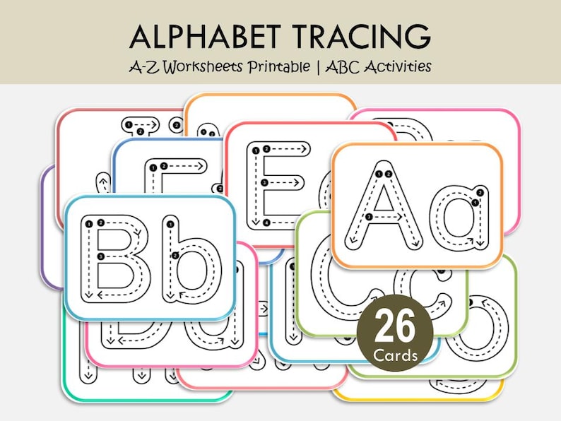 Alphabet Tracing Cards Printable, Uppercase Lowercase Letter Tracing, ABC Flashcards, Preschool Handwriting Practice, Kindergarten ABC Cards image 1
