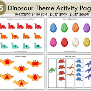 Livre occupé imprimable pour tout-petits - thème des dinosaures, programme préscolaire, cartable d'apprentissage, cartable occupé Montessori, livre préscolaire calme, PDF