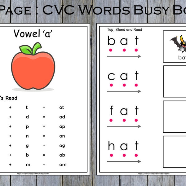 CVC Words Worksheets Printable, Learn to Read, Phonics, CVC Objects, Montessori, Kindergarten Curriculum, Toddlers Activities, Short Vowels