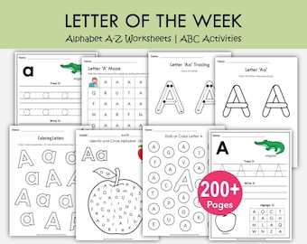Letter of the Week Worksheets Printable, Alphabet Busy Book, Learning Binder, Preschool Curriculum, Toddler Tracing Activities, Kindergarten
