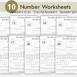 Number Worksheets for Preschool, Tracing Numbers for Kids, Numbers 11-20, Number of the Day, PreK Printable, Kindergarten Math, Number Sense