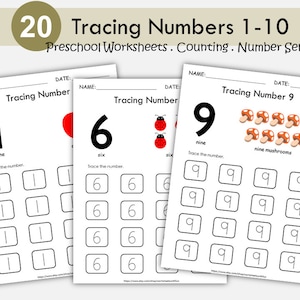 Tracing Numbers 1-10, Number Tracing Book, Number Sense Worksheets, Counting Objects, Preschool Printable, Kindergarten, Instant Download