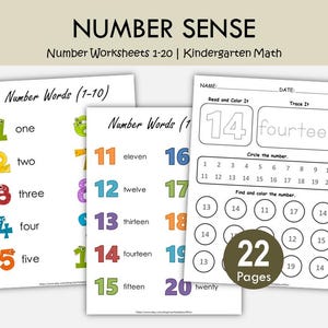 Werkbladen met getallen 1-20, rekenactiviteiten voor kleuters, getallen overtrekken (digitale download) afbeelding 1