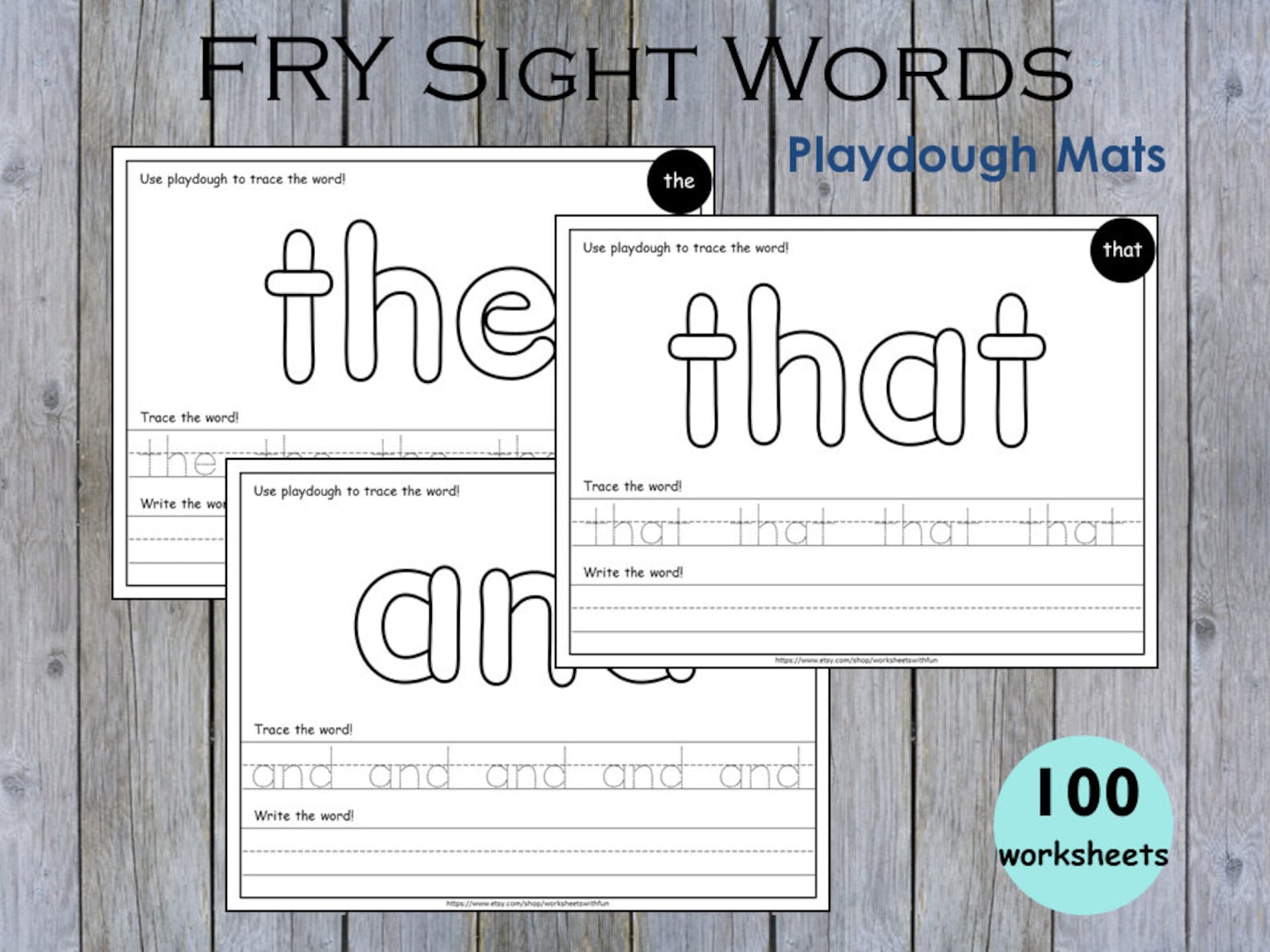Fry Sight Words Tracing Worksheets First Hundred Play Dough - Etsy