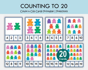 Count & Clip Cards 1–20 Printable | Bear Counting Activity, Preschool Math Centers, Fine Motor Skills, Kindergarten Number Recognition Game