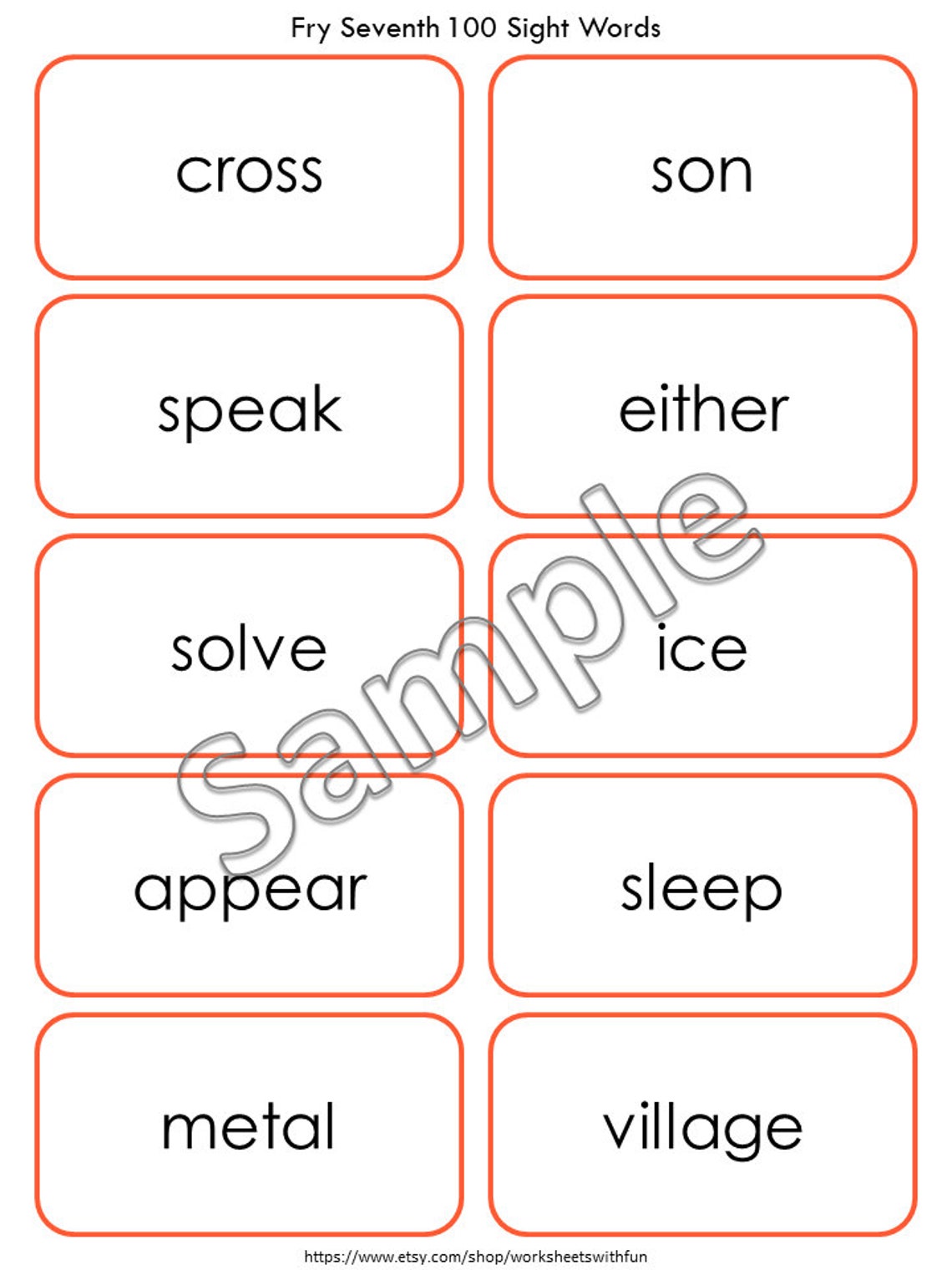 Fry 7th 100 Sight Words Flashcards Printable, High Frequency Word Cards ...