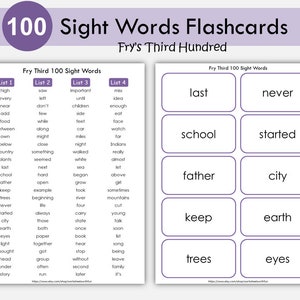 Sight Word Flash Cards Bundle, Fry Third Hundred Sight Words, Kindergarten Reading, High Frequency Words, Grade 1-3, Phonics