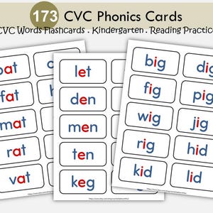 CVC Words Flashcards Printable, Kindergarten Reading, Phonics Flash Cards, CVC Word Families, Short Vowel Practice, Digital Download