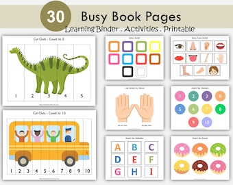 May include: A set of 30 printable busy book pages for kids. The pages feature activities like counting, matching, and alphabet recognition. The pages are colorful and engaging, and they are perfect for helping kids learn and grow.