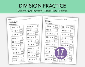 Division Math Drill Worksheets | Division Facts Practice | Timed Tests & Fluency | Printable Division Worksheets PDF