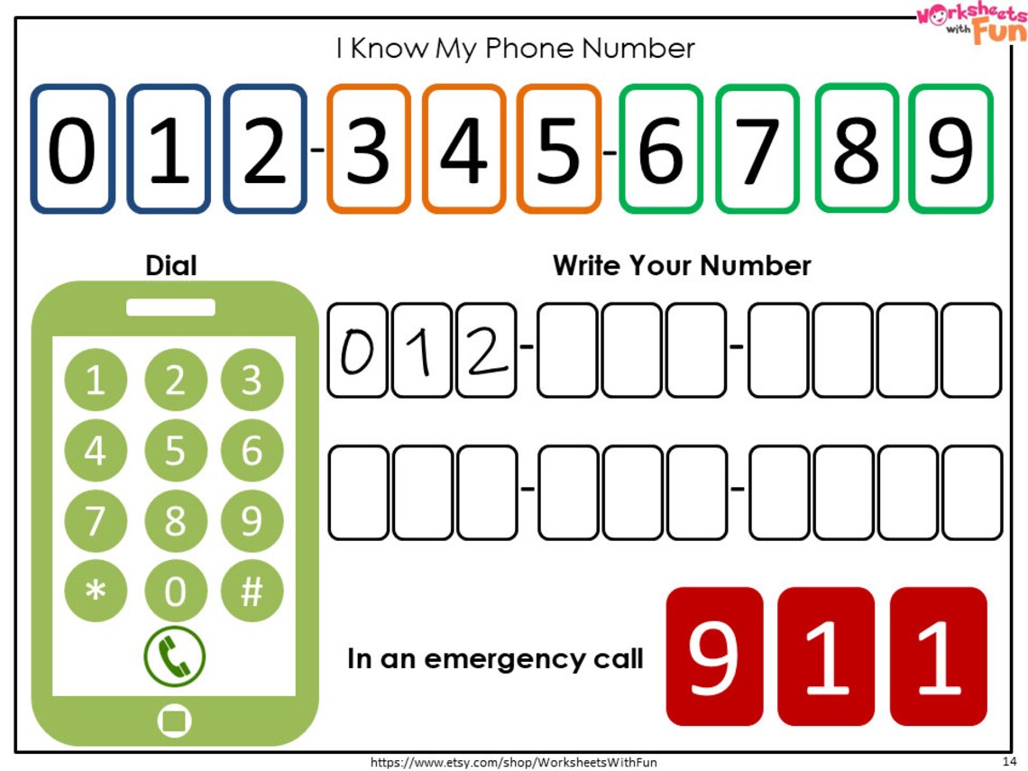 Phone Number Practice Activity Printable I Know My Phone Etsy
