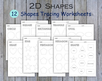 Preschool Shapes Tracing, Basic 2D Shapes, Shape Tracing Worksheets, Learning Shape Printable for Kids, Homeschool Resource, Kindergarten
