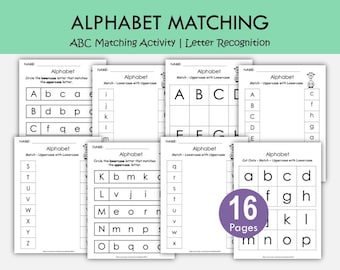 Alphabet Matching Worksheets Printable | Uppercase Lowercase Letter Recognition | ABC Activity Preschool Kindergarten Homeschool Learning