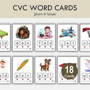 CVC Words Picture Flashcards Printable | Phonics Blending Cards | Short Vowel Reading Practice for Kids image 3