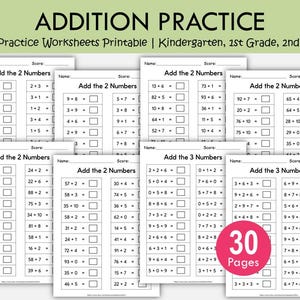 Hojas de ejercicios de suma imprimibles / Práctica de matemáticas con sumandos de 2 y 3 / Jardín de infancia, 1.º y 2.º de primaria / PDF para educación en casa