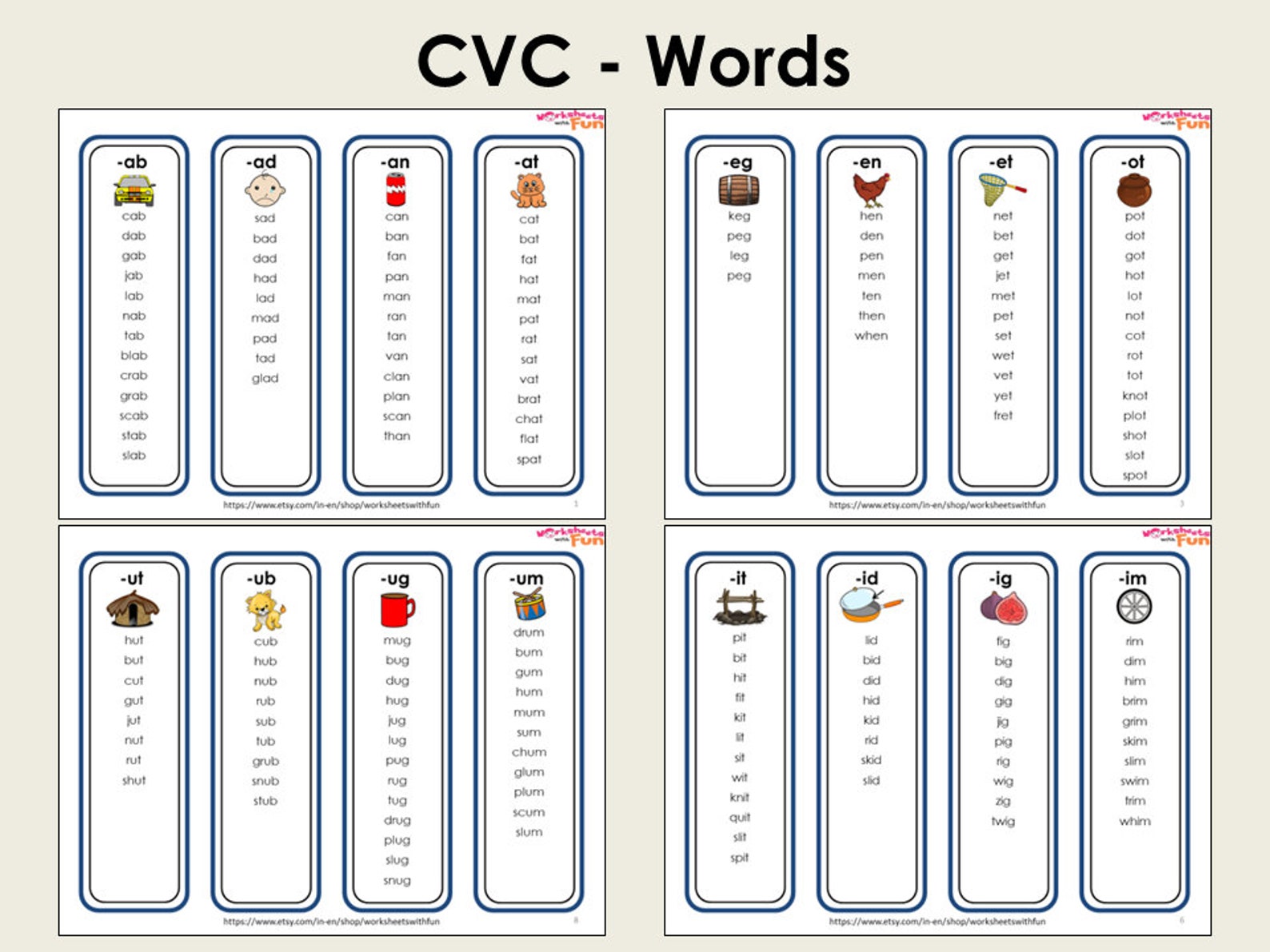 CVC Word List Printable For Kindergarten Preschool Printable Etsy