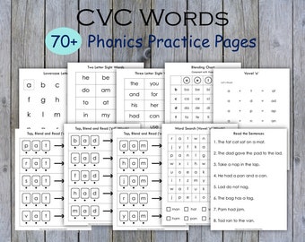 CVC Words Worksheets, Phonics Book, Words Family Busy Book, Sight Words Practice, Kindergarten Learn to Read, Homeschool Resources For Kids