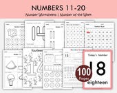 100 Number Worksheets Preschool, Number of the Week 11-20, Kindergarten Math Workbook, Number Tracing Activities, Count & Color Printable