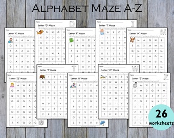 Alphabet Worksheets for Kids, Preschool Curriculum, Letter of the Week, Letter Mazes Printable for Children, Kindergarten, Dab It, Do a Dot