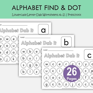 Letter Recognition Worksheet, Lowercase Letter Dab It, Alphabet Dot Marker Pages, Preschool Kindergarten Printable