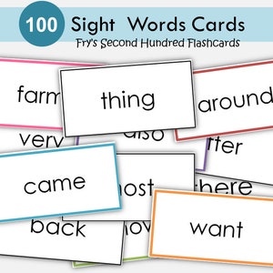 100 afdrukbare Fry's Second Hundred Sight-woordflashkaarten - graad 1 - graad 2 - zichtwoorden - hoogfrequente woorden - lastige woorden