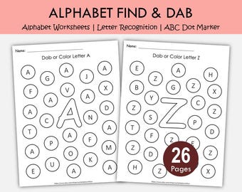Find and Dab Alphabet Worksheets A–Z | Letter Recognition Dot Marker Activity for Preschool & Kindergarten