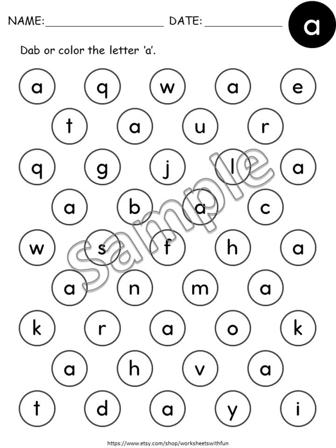 Lowercase Letter Dab Worksheets A-Z, Alphabet Dot Marker Activity, Find ...