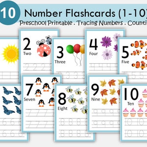 Schede numeriche per contare e tracciare / Numeri da 1 a 10 / Attività di matematica per la scuola materna / Schede numeriche stampabili / Schede di lavoro per la scuola materna