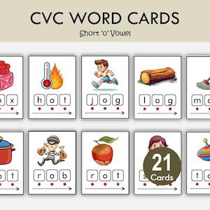 CVC Words Picture Flashcards Printable | Phonics Blending Cards | Short Vowel Reading Practice for Kids image 5