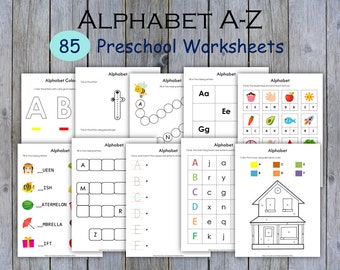 Preschool Alphabet Worksheets, Printable Toddler Workbook, Letters A to Z Tracing and Coloring, Letter Recognition, Alphabet Review