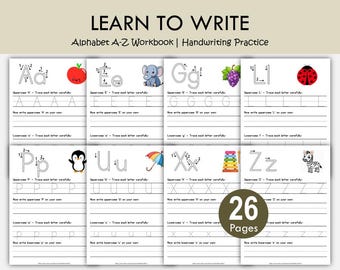 Alphabet Tracing Worksheets A-Z Printable | Preschool Kindergarten Handwriting Practice