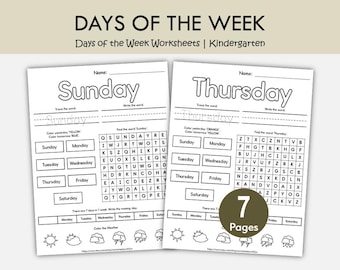 Days of the Week Worksheets for Kids | Printable Preschool & Kindergarten Learning | Morning Work PDF