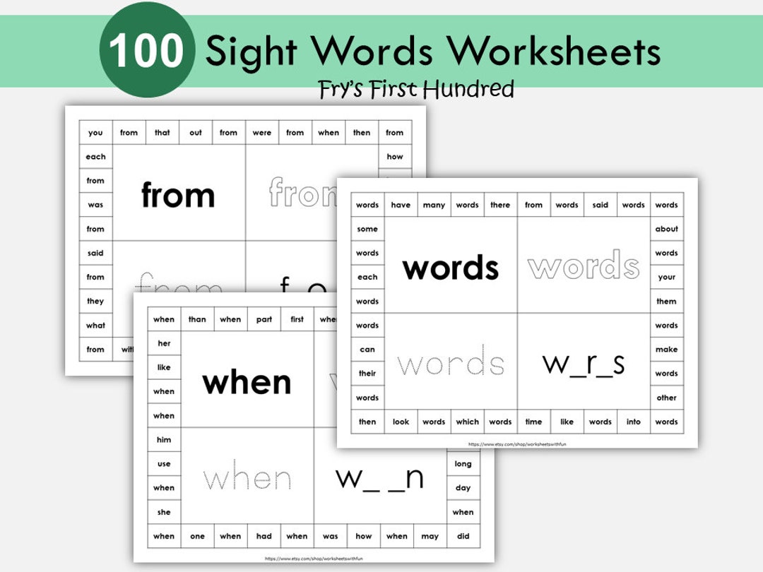 100 Printable Fry First Hundred Sight Words Worksheets, Preschool ...