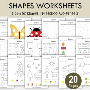 Werkbladen 2D-vormen: overtrekken, matchen en kleuren (pdf-download)
