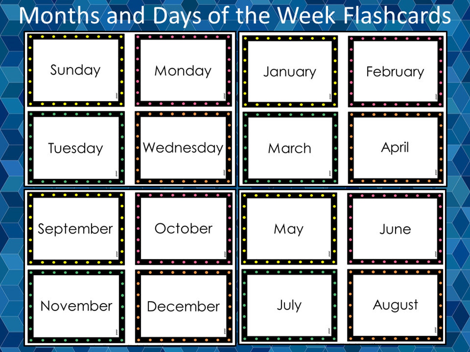 Months Flashcards Months Of The Year Printable For Kids Days | Etsy