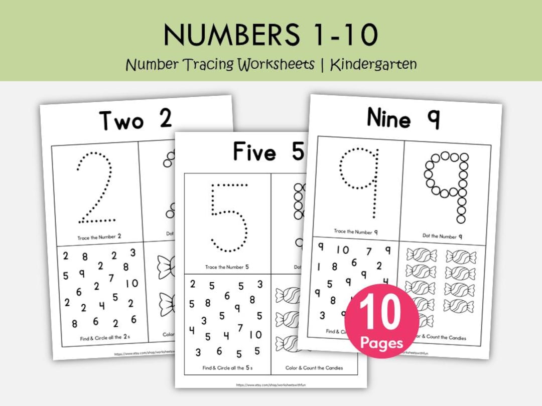 1–10 Number Tracing Worksheets Printable, Preschool Counting Activity ...