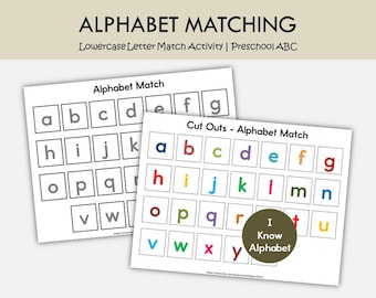Juego imprimible de emparejamiento del alfabeto, actividad de emparejamiento de letras minúsculas, centros de alfabetización para preescolar y jardín de infantes, reconocimiento del abecedario, educación en el hogar