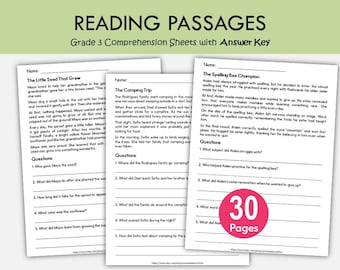 Grade 3 Reading Comprehension Worksheets with Answer Key | 30 Reading Passages Printable PDF