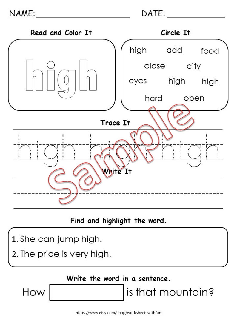 Fry Sight Words Worksheets Printable Fry's Third Hundred - Etsy