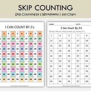Hojas de trabajo para contar de 2 en 2, de 5 en 5 y de 10 en 10 / Tabla del 100: actividades matemáticas imprimibles / Patrones de multiplicación para jardín de infantes, 1.º y 2.º grado (PDF) imagen 2