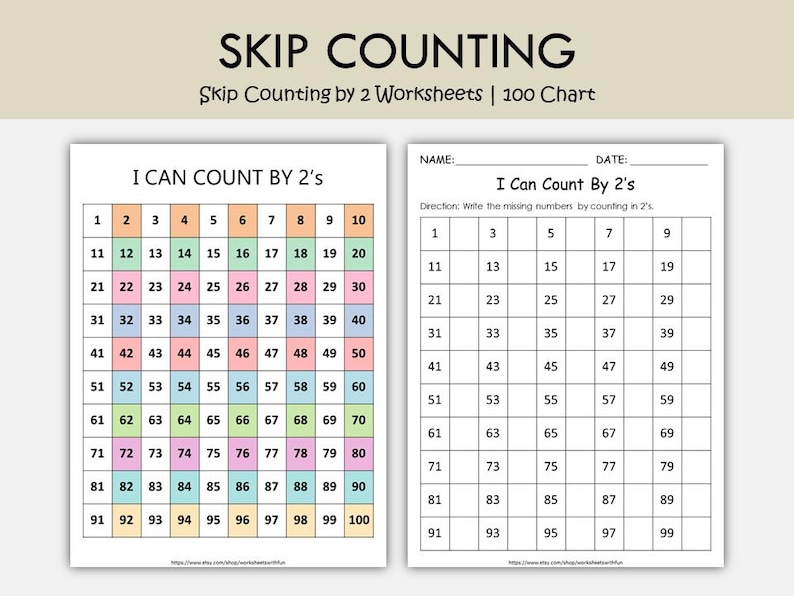 Skip Counting by 2, 5, 10 Worksheets | 100 Chart Printable Math ...