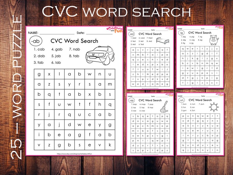 cvc words search printable worksheets words families toddler etsy norway
