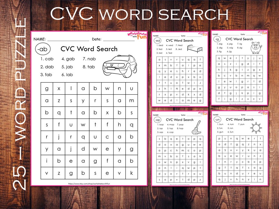 cvc words search printable worksheets cvc words activity cvc etsy
