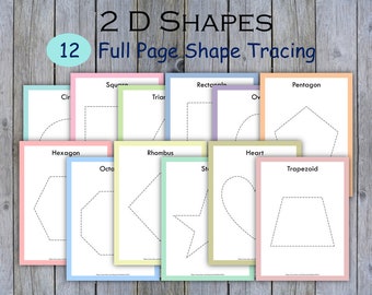 Shapes Tracing Cards, Preschool Full Page 2D Shapes Worksheets, Basic Shape Tracing Printable, Toddler Fine Motor Activity, Kindergarten