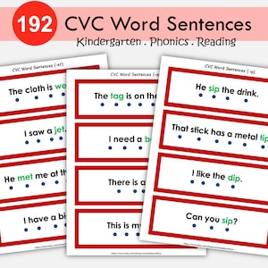 Phonics CVC Words Reading Booklets Printable for Kindergarten, CVC Word Families, Instant Download, Sentence Strips, Montessori, First Grade