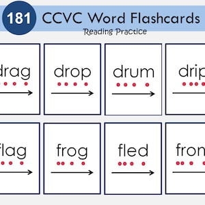 Cartes flash de mots CCVC imprimables, Mélanger CCVC, Cartes flash de maîtrise de la langue, Lecture CCVC, Maternelle Phonics, 1re année, École à la maison