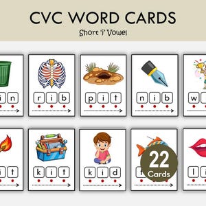 CVC Words Picture Flashcards Printable | Phonics Blending Cards | Short Vowel Reading Practice for Kids image 4