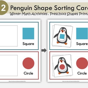 Actividad de emparejamiento de formas PDF, clasificación de formas, actividad matemática de invierno de pingüinos, juego de emparejamiento de formas, niños pequeños, preescolar, Montessori, educación en el hogar