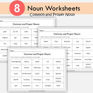 Noun Sorting Worksheets: Common and Proper Nouns (PDF Printable)