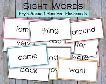 100 Printable Fry's Second Hundred Sight Word Flashcards - Grade 1 - Grade 2 - Sight Words - High Frequency Words - Tricky Words